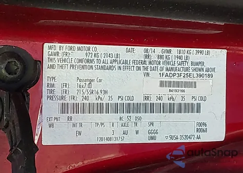 2014 Ford Focus Se из США, поврежденный, VIN 1FADP3F25EL390189